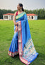Sky Blue Elegant Paithani Silk Saree with Jacquard Weaving ClothsVilla