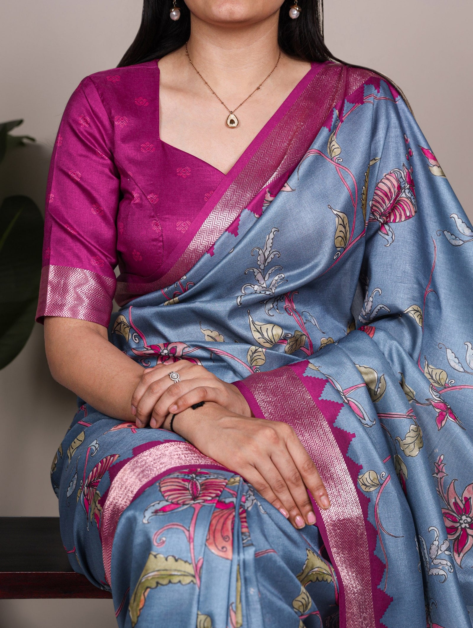 Sky Blue Elegant Printed Silk Saree ClothsVilla
