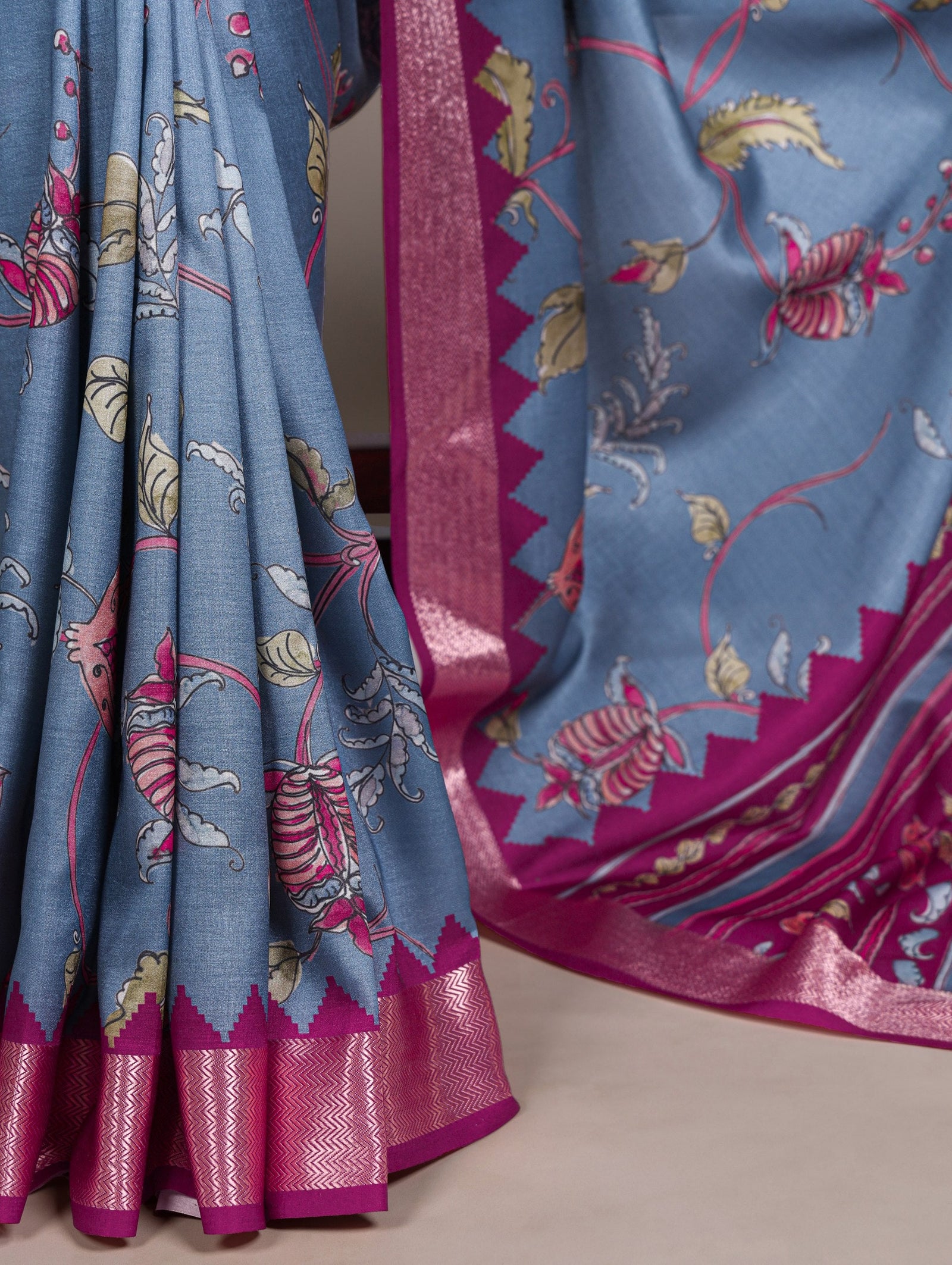 Sky Blue Elegant Printed Silk Saree ClothsVilla