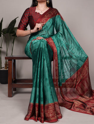 Sky Blue Elegant Rangoli Silk Printed Saree with Matching Unstitched Blouse – Lightweight & Stylish Daily/Festive Wear ClothsVilla