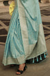Load image into Gallery viewer, Sky Blue Elegant Satin Silk Blend Saree with Matching Blended Silk Blouse Piece ClothsVilla