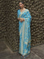 Sky Blue Elegant Silk Blend Banarasi Saree with Unstitched Blouse Piece ClothsVilla