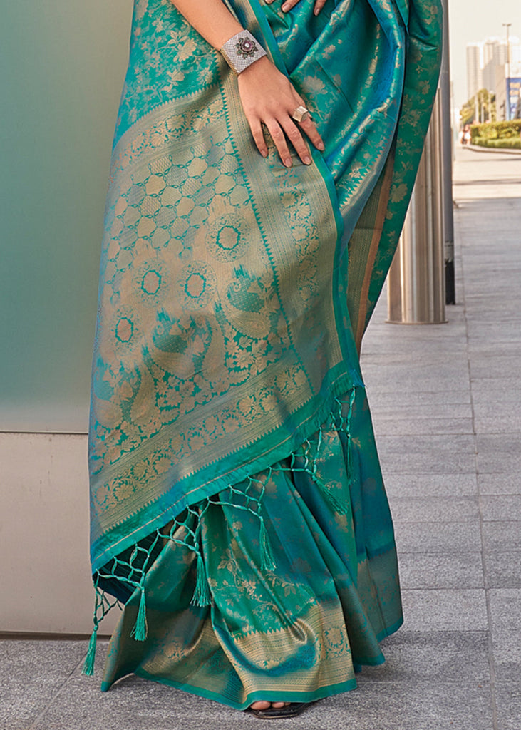 Sky Blue Elegant Soft Banarasi Blended Silk Saree ClothsVilla