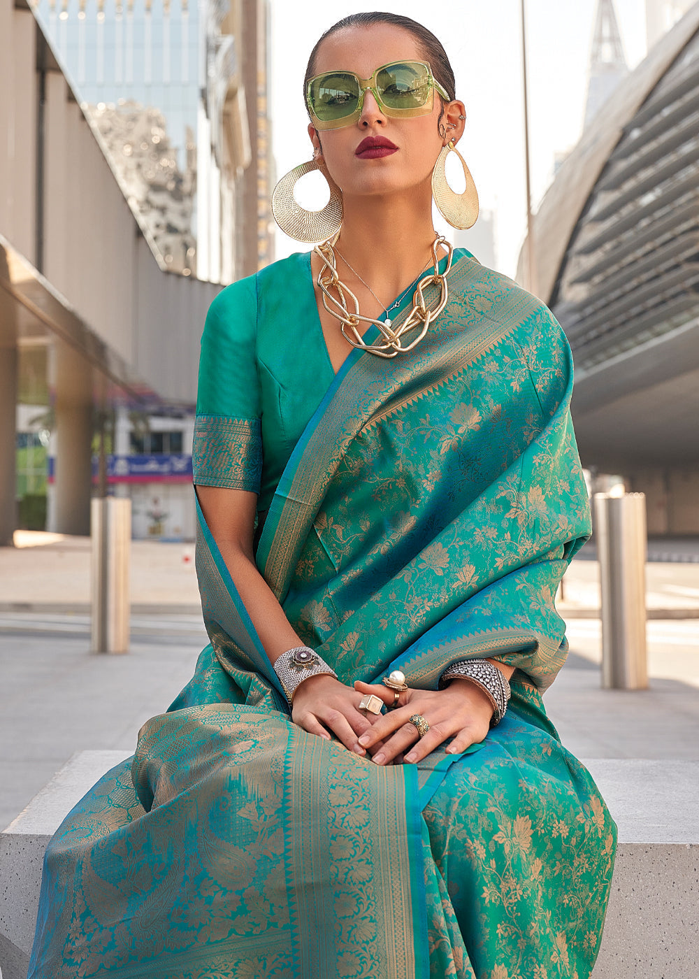 Sky Blue Elegant Soft Banarasi Blended Silk Saree ClothsVilla