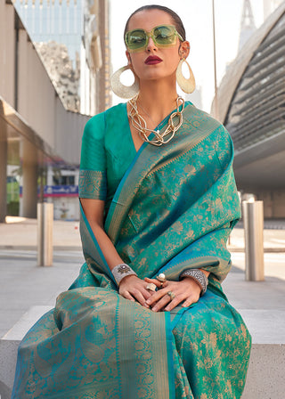 Sky Blue Elegant Soft Banarasi Blended Silk Saree ClothsVilla