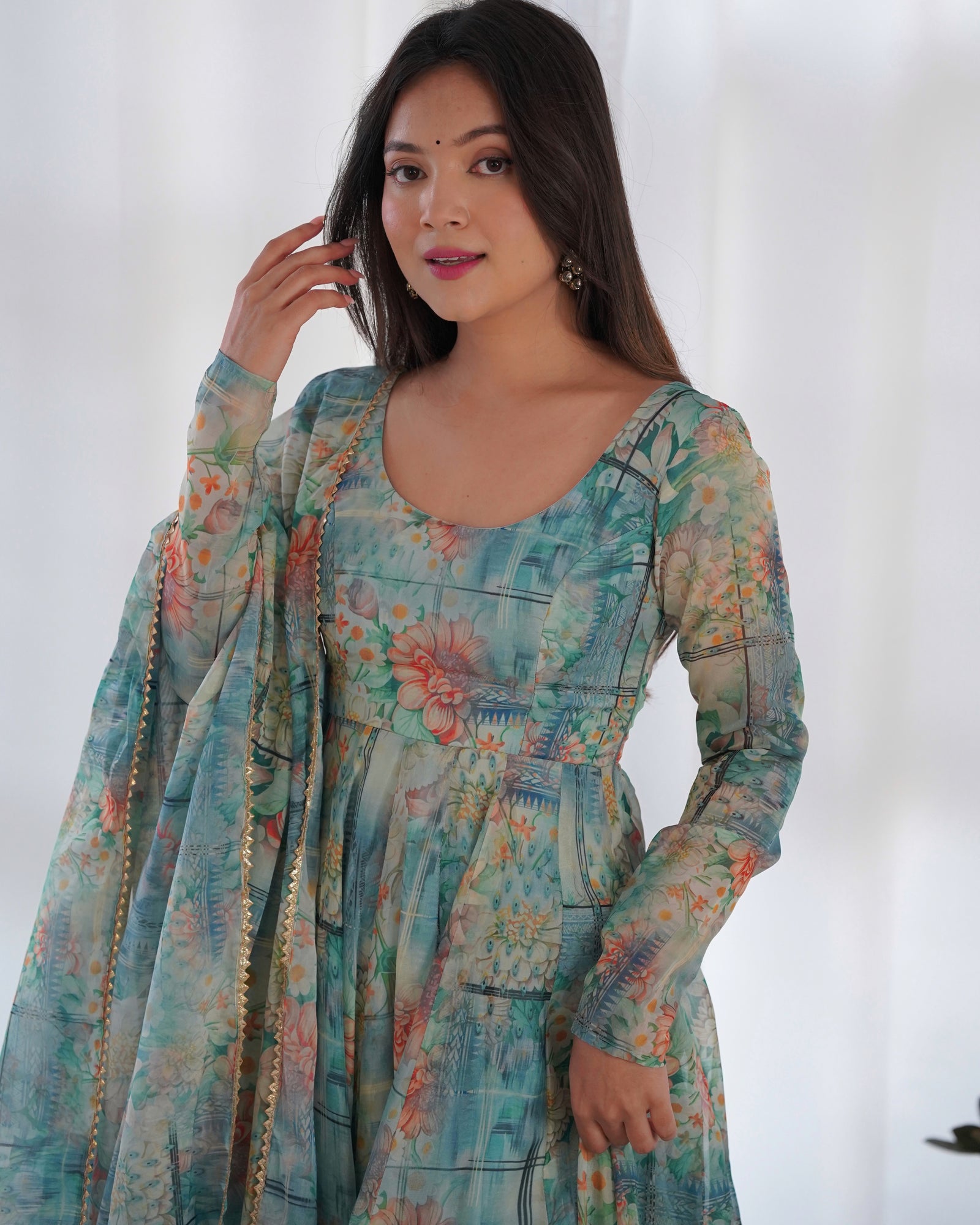 Sky Blue Elegant Summer Festive Anarkali Set – Pure Soft Organza Silk