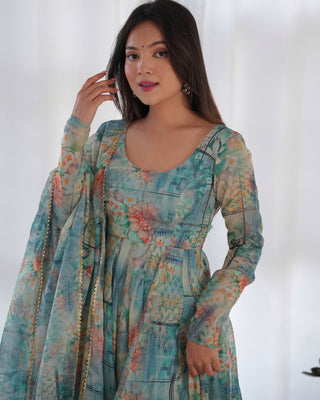 Sky Blue Elegant Summer Festive Anarkali Set – Pure Soft Organza Silk