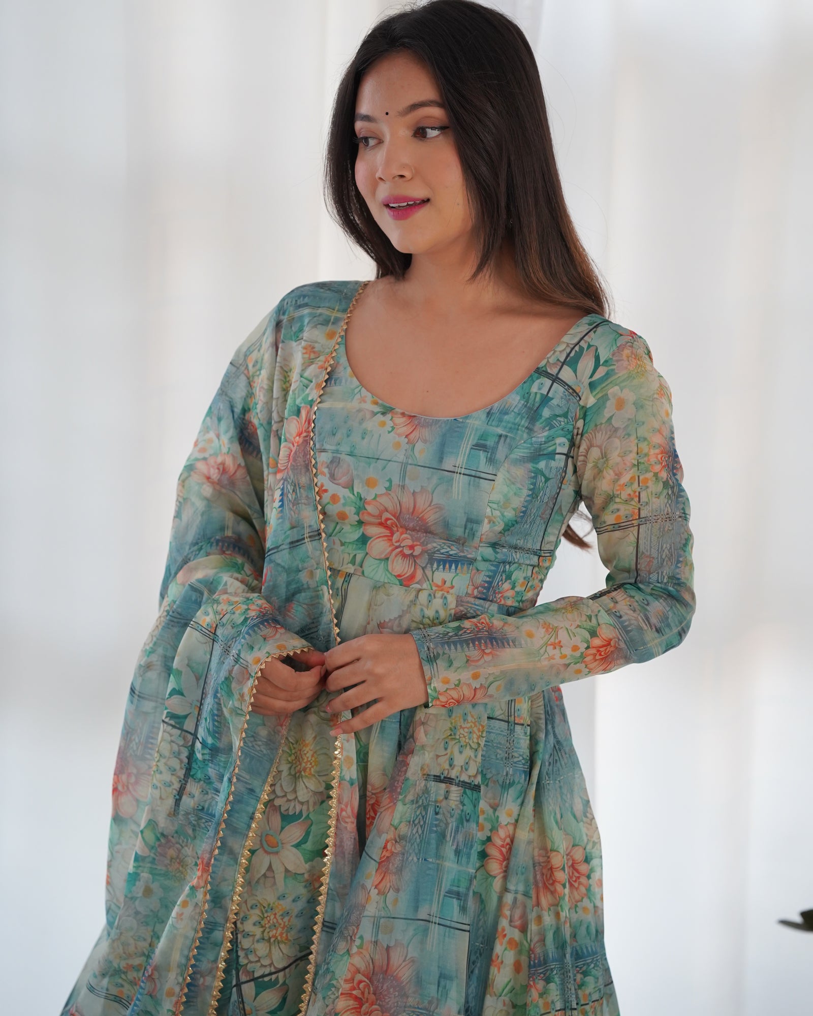 Sky Blue Elegant Summer Festive Anarkali Set – Pure Soft Organza Silk