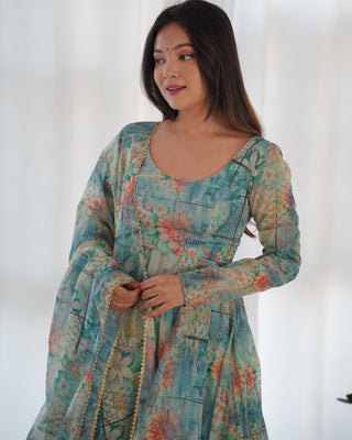 Sky Blue Elegant Summer Festive Anarkali Set – Pure Soft Organza Silk