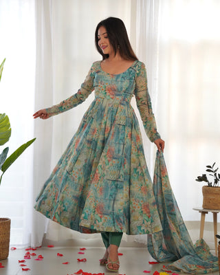 Sky Blue Elegant Summer Festive Anarkali Set – Pure Soft Organza Silk