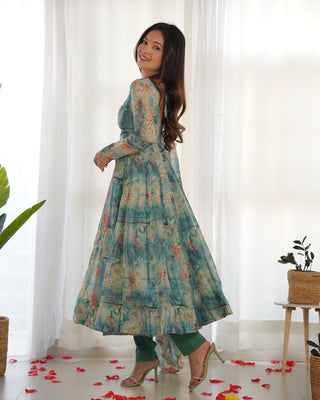 Sky Blue Elegant Summer Festive Anarkali Set – Pure Soft Organza Silk