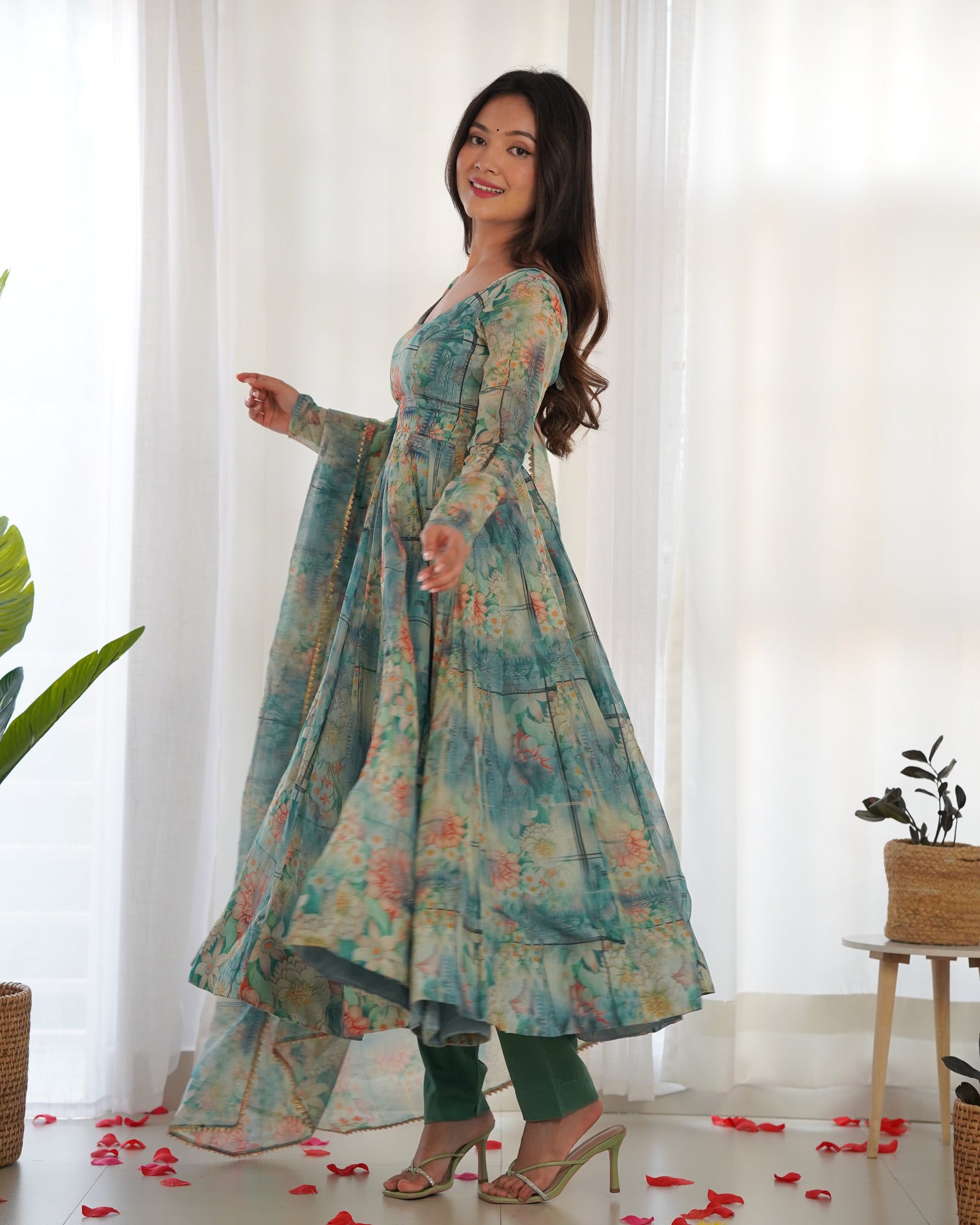 Sky Blue Elegant Summer Festive Anarkali Set – Pure Soft Organza Silk