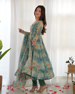 Sky Blue Elegant Summer Festive Anarkali Set – Pure Soft Organza Silk