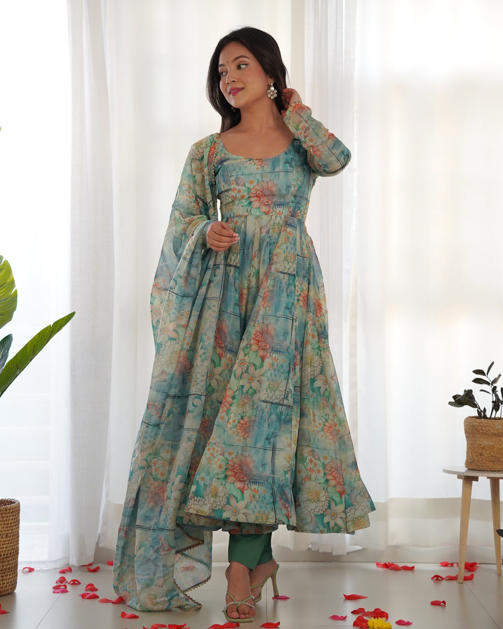 Sky Blue Elegant Summer Festive Anarkali Set – Pure Soft Organza Silk