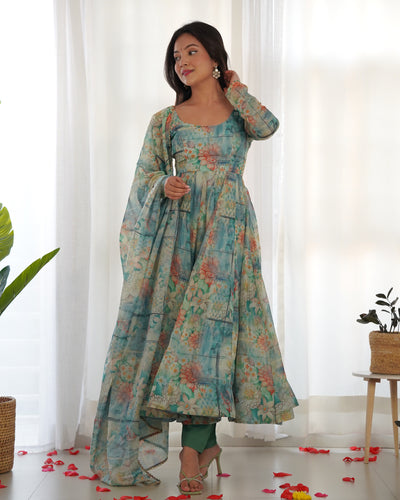 Sky Blue Elegant Summer Festive Anarkali Set – Pure Soft Organza Silk