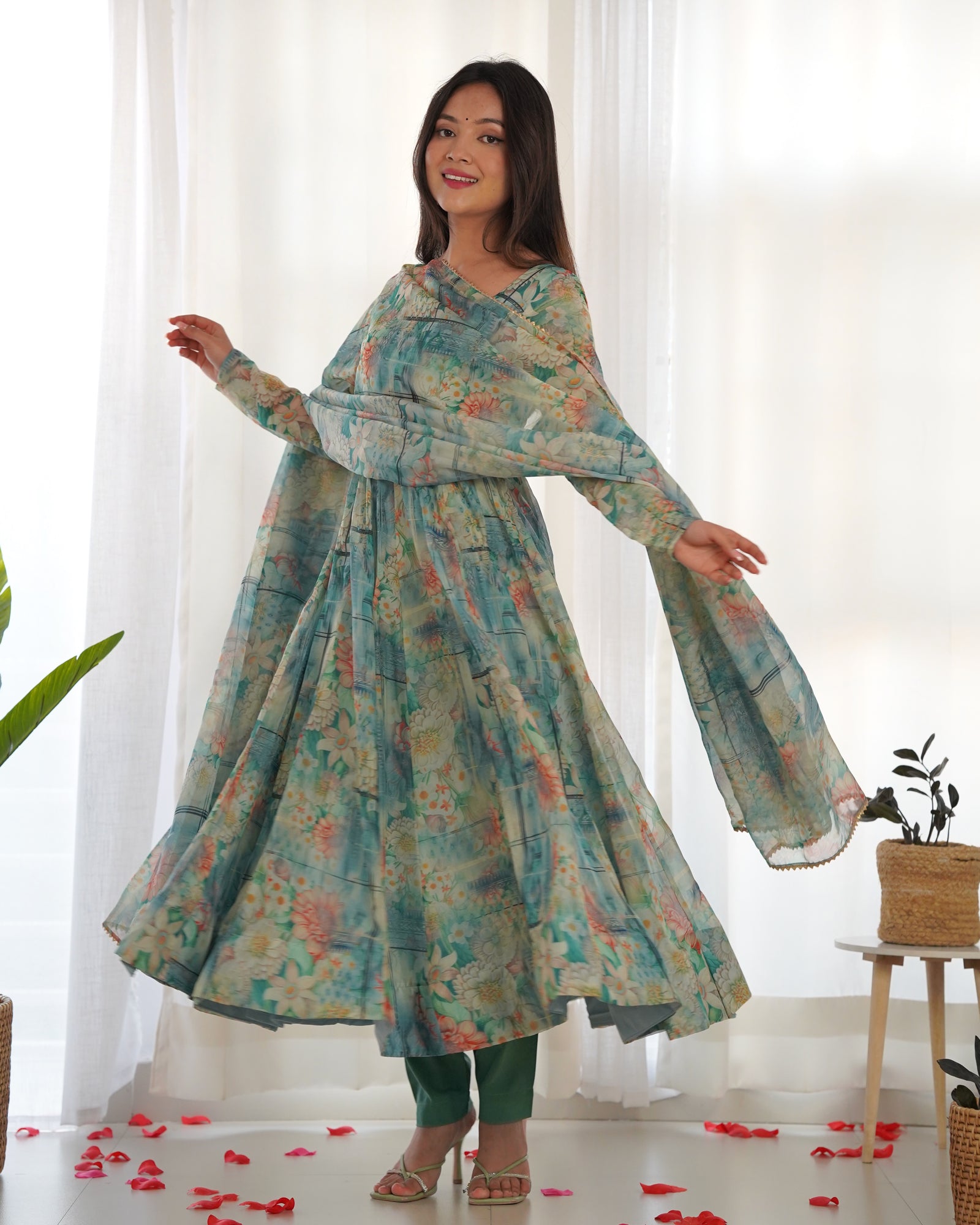Sky Blue Elegant Summer Festive Anarkali Set – Pure Soft Organza Silk