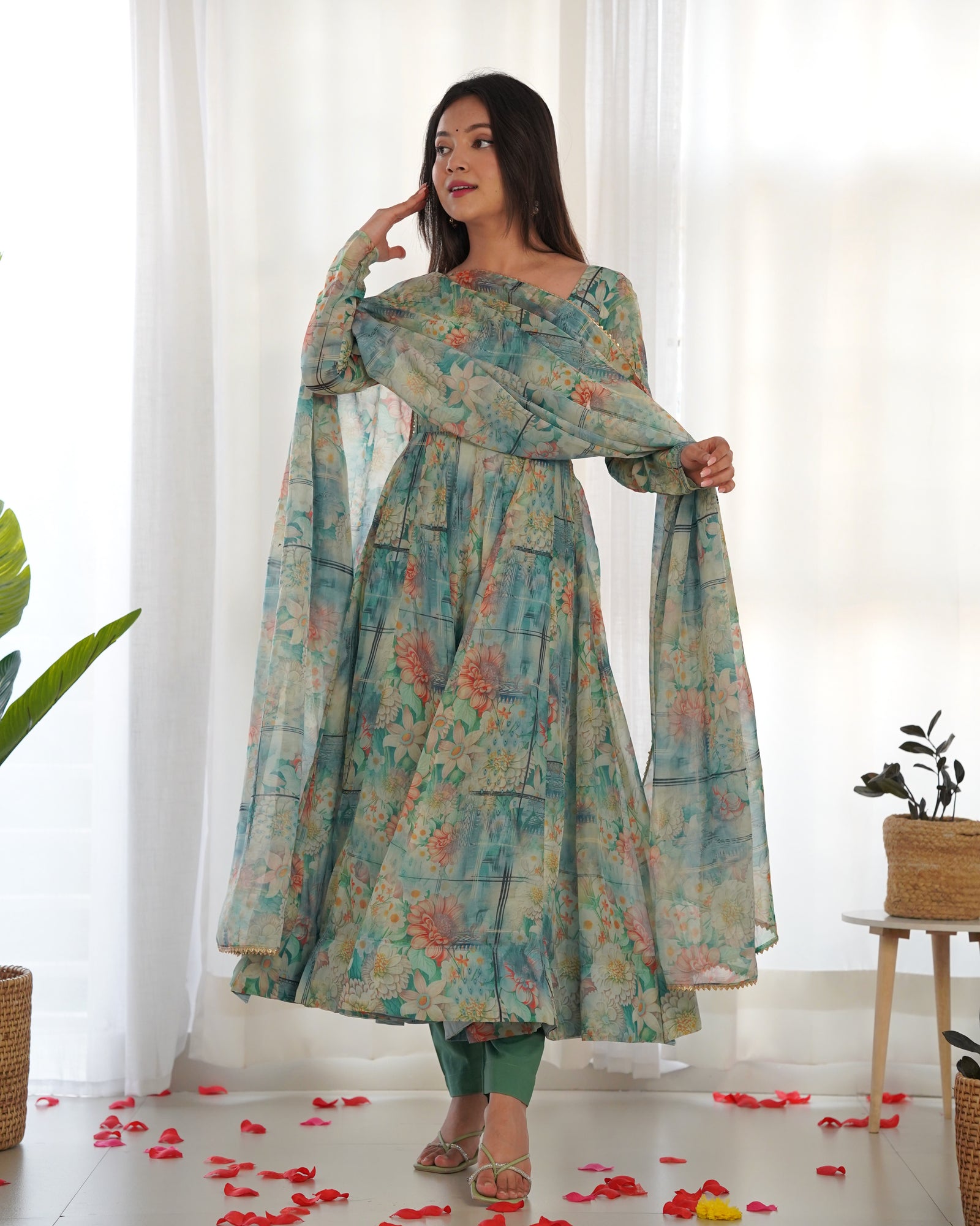 Sky Blue Elegant Summer Festive Anarkali Set – Pure Soft Organza Silk