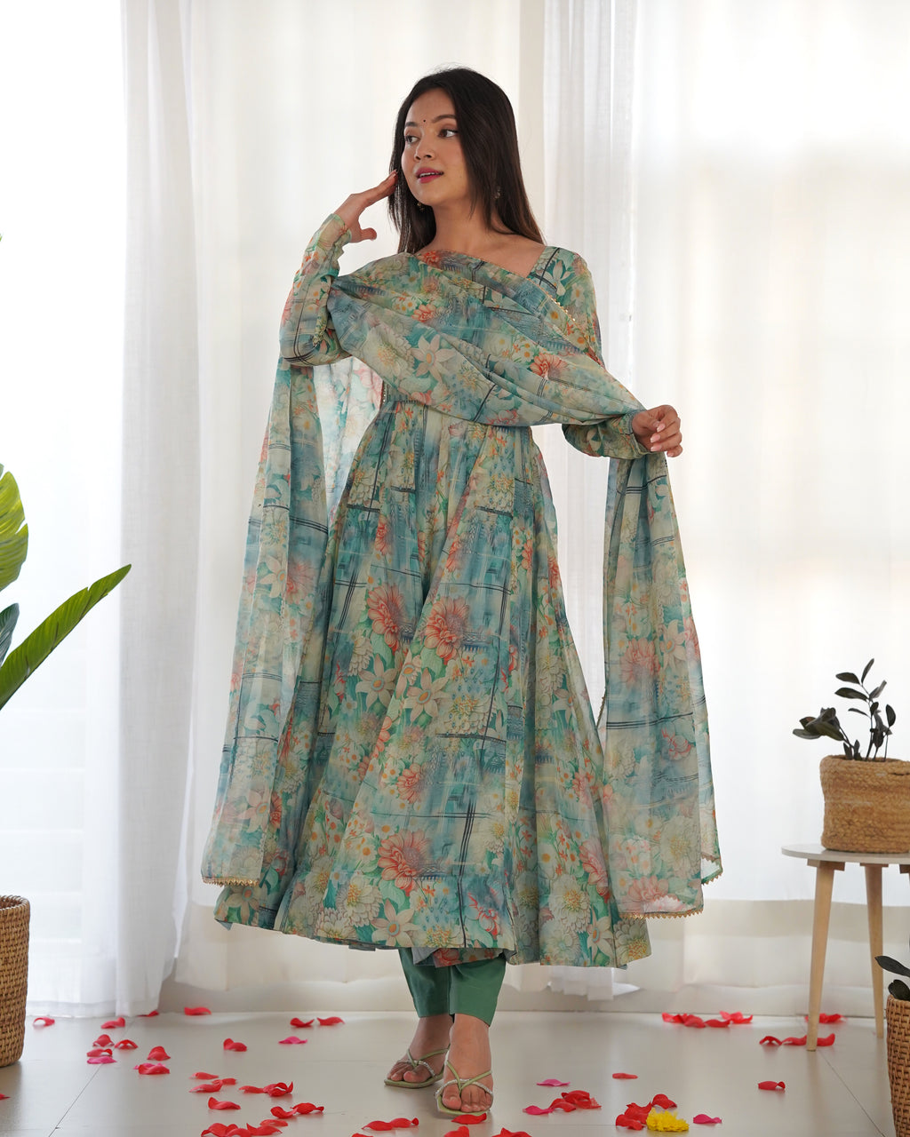 Sky Blue Elegant Summer Festive Anarkali Set – Pure Soft Organza Silk