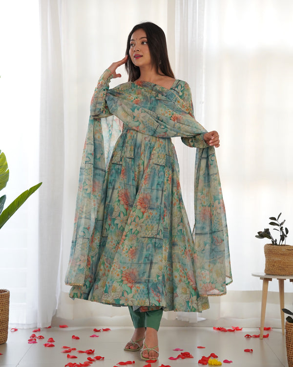 Sky Blue Elegant Summer Festive Anarkali Set – Pure Soft Organza Silk