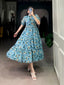 Sky Blue Elegant Tabby Silk Printed Frock – A Timeless Statement of Sophistication