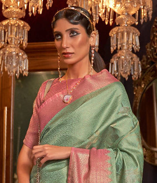 Sky Blue Elegant Tanchoi Woven Banarasi Silk Blend Saree with Blouse Piece ClothsVilla