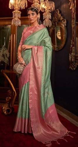 Sky Blue Elegant Tanchoi Woven Banarasi Silk Blend Saree with Blouse Piece ClothsVilla