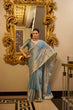Load image into Gallery viewer, Sky Blue Elegant Tissue Shimmer Saree with Zari Weaving and Sequins Lace Border ClothsVilla