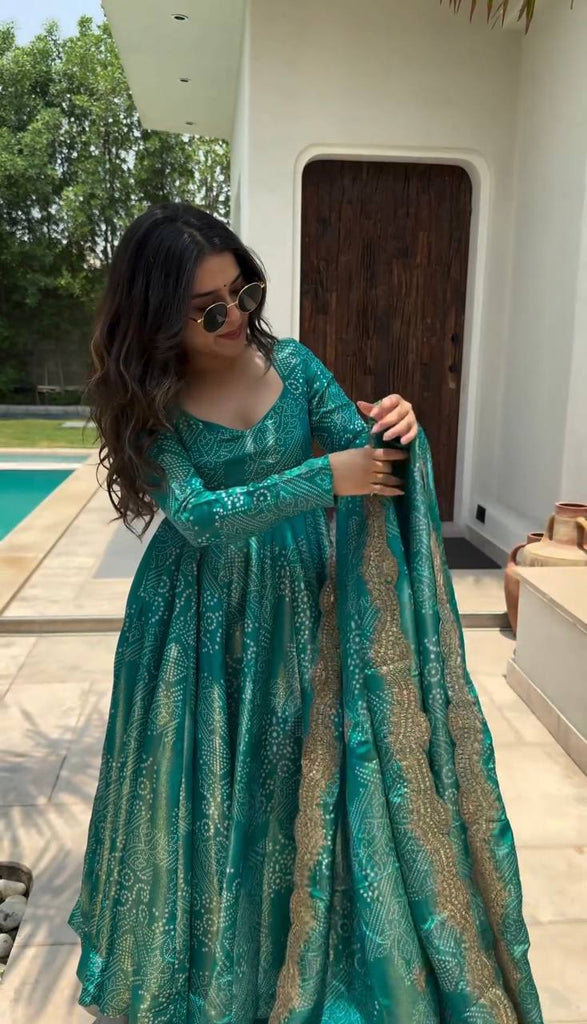 Sky Blue Elegant Two-Tone Banarasi Silk Anarkali Gown with Dupatta Perfect for Festivals & Party Wear ClothsVilla