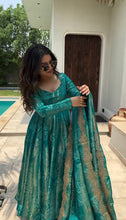 Load image into Gallery viewer, Sky Blue Elegant Two-Tone Banarasi Silk Anarkali Gown with Dupatta Perfect for Festivals &amp; Party Wear ClothsVilla