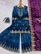 Load image into Gallery viewer, Sky Blue Elegant Viscose Velvet Embroidered Sharara Set ClothsVilla