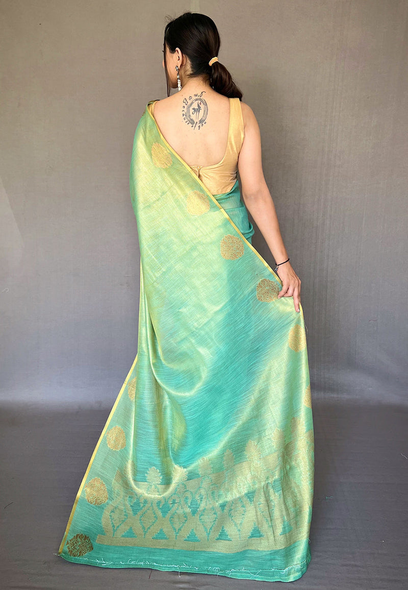 Sky Blue Elegant Woven Tissue Silk Saree with Gold Accents Party & Festive Wear ClothsVilla
