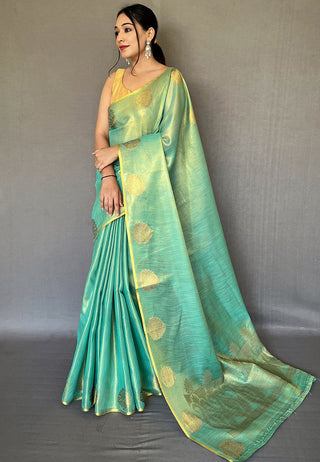 Sky Blue Elegant Woven Tissue Silk Saree with Gold Accents Party & Festive Wear ClothsVilla