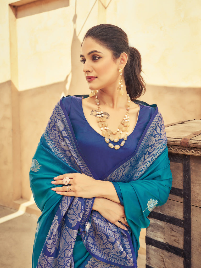 Sky Blue Elegant Zari Woven Cotton Slub Saree with Georgette Blouse ClothsVilla
