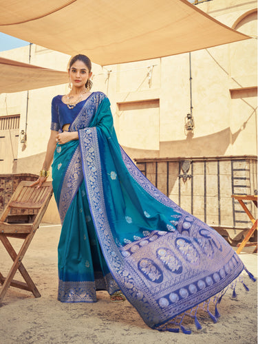 Sky Blue Elegant Zari Woven Cotton Slub Saree with Georgette Blouse ClothsVilla