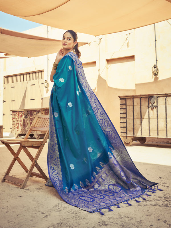 Sky Blue Elegant Zari Woven Cotton Slub Saree with Georgette Blouse ClothsVilla