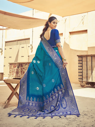Sky Blue Elegant Zari Woven Cotton Slub Saree with Georgette Blouse ClothsVilla