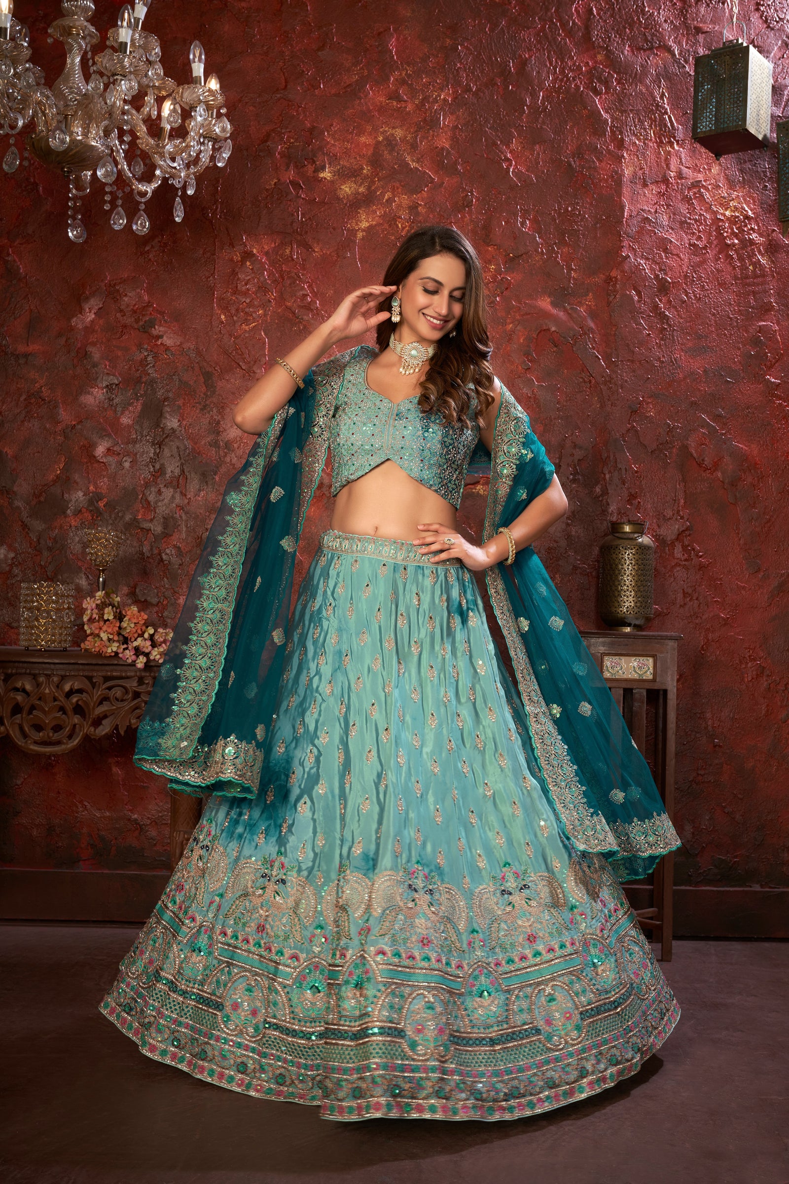 Sky Blue Embroidered Girlish Lehenga Choli Set ClothsVilla