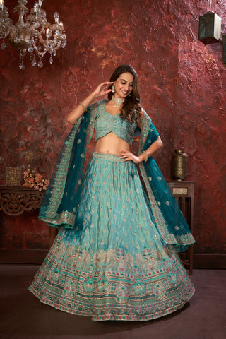 Sky Blue Embroidered Girlish Lehenga Choli Set ClothsVilla
