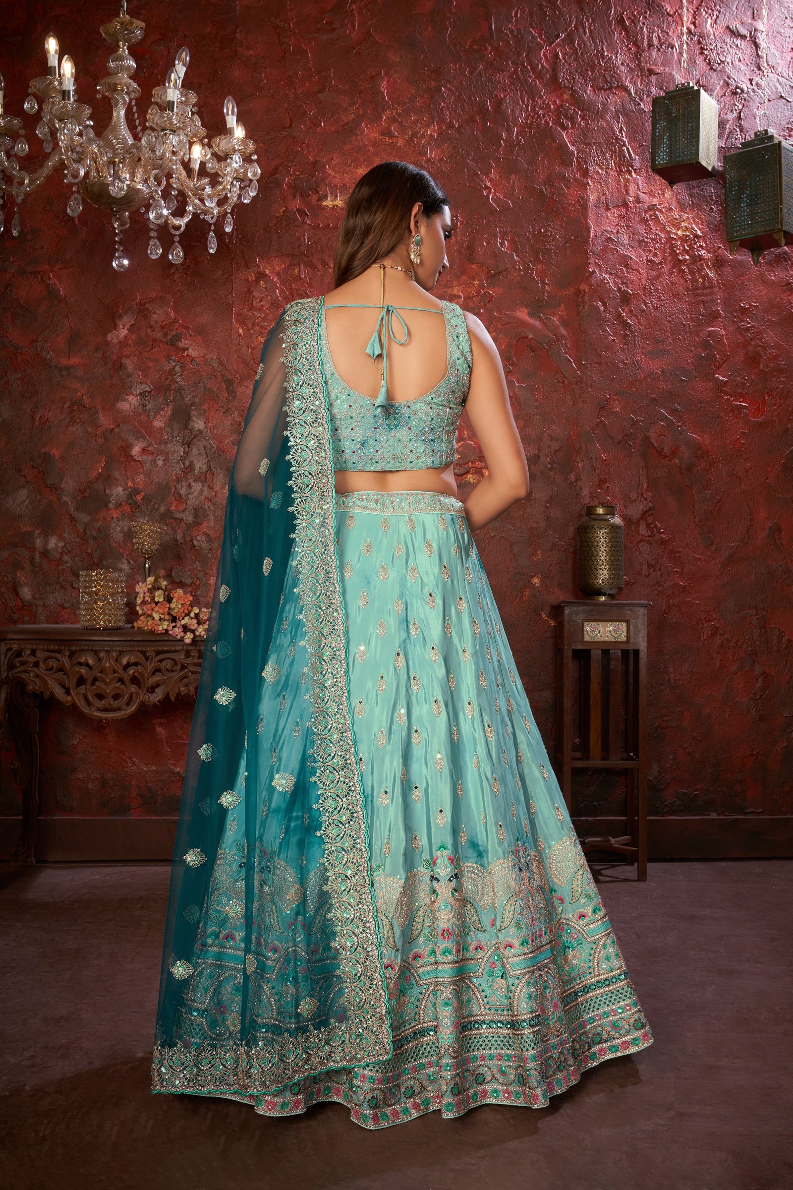 Sky Blue Embroidered Girlish Lehenga Choli Set ClothsVilla