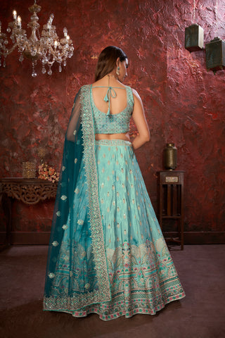 Sky Blue Embroidered Girlish Lehenga Choli Set ClothsVilla