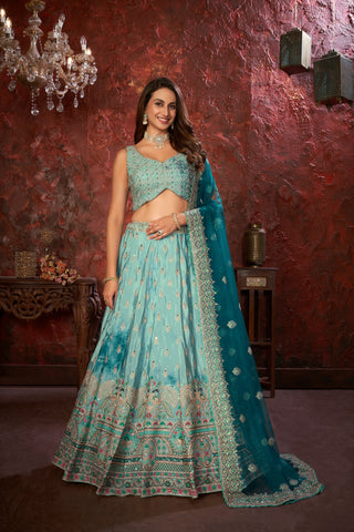 Sky Blue Embroidered Girlish Lehenga Choli Set ClothsVilla