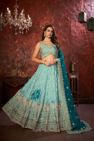 Sky Blue Embroidered Girlish Lehenga Choli Set ClothsVilla