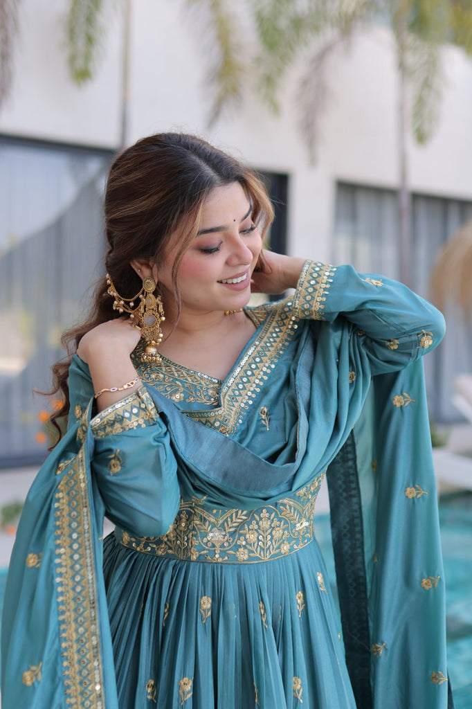 Sky Blue Embroidered Kurti Sharara Set ClothsVilla