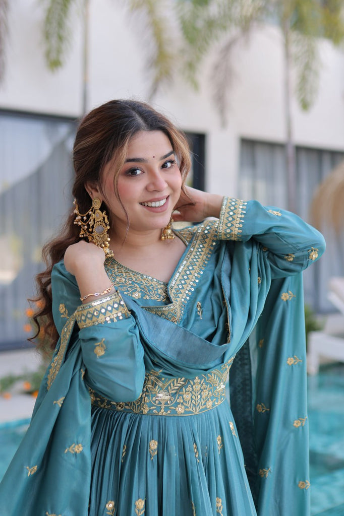 Sky Blue Embroidered Kurti Sharara Set ClothsVilla