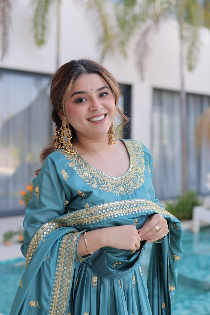 Sky Blue Embroidered Kurti Sharara Set ClothsVilla