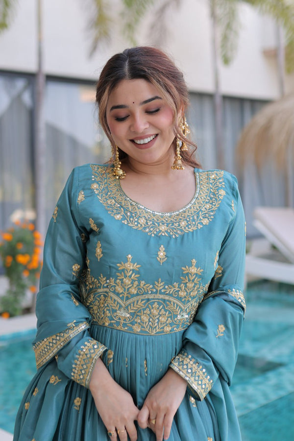 Sky Blue Embroidered Kurti Sharara Set ClothsVilla