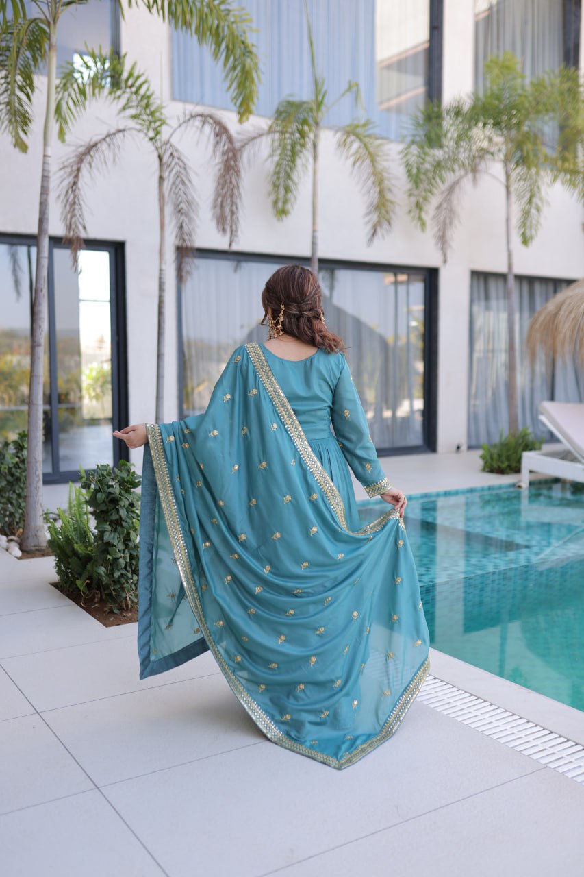 Sky Blue Embroidered Kurti Sharara Set ClothsVilla