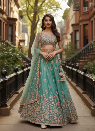 Sky Blue Embroidered Lehenga Set