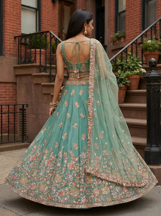 Sky Blue Embroidered Lehenga Set