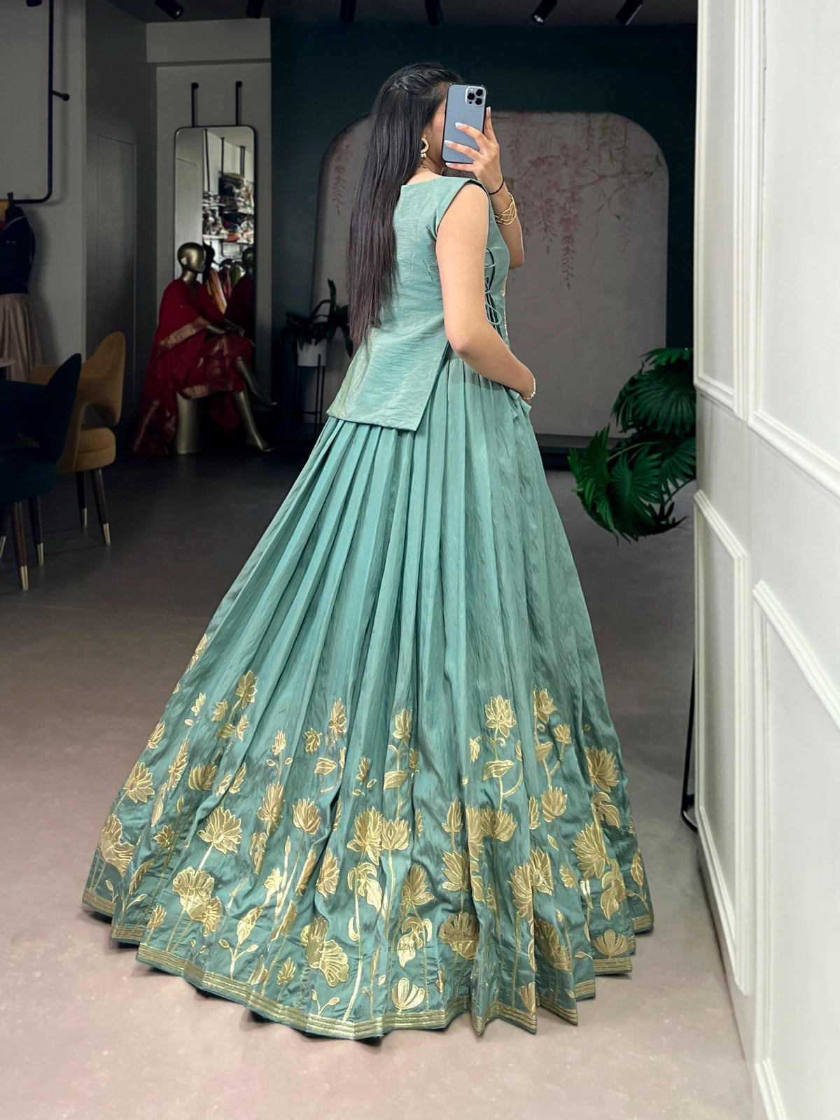 Sky Blue Embroidered Lehenga with Overlay Top ClothsVilla